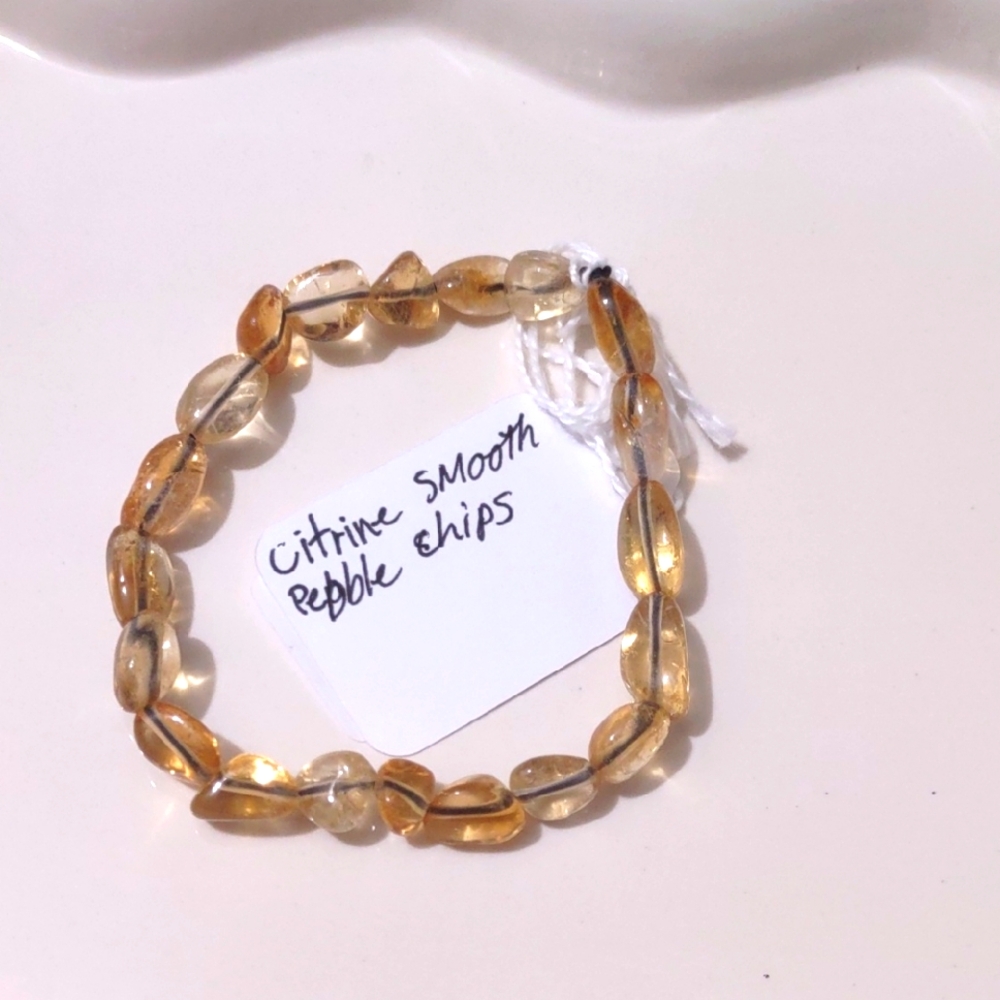 CITRINE SMOOTH PEBBLE CHIPS 7INCH HANDCRAFTED BRACELET